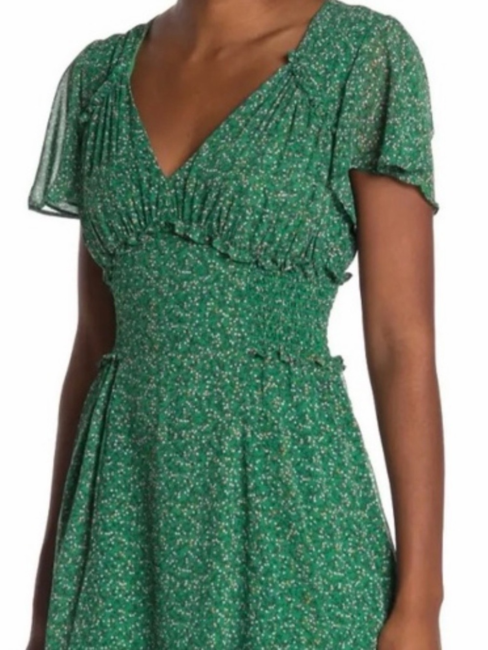 Max Studio Green Floral Midi Dress with Ruffled V-Neck - Picture 7 of 7